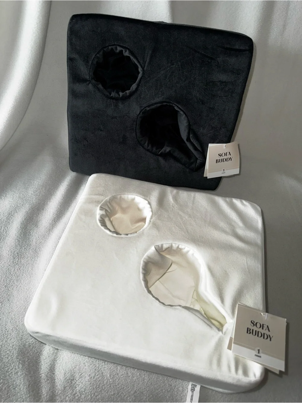 NEW! SOFA BUDDY Cupholder Cushions Set of 2 (1 Each: Ivory & Black), New w/ Tag!